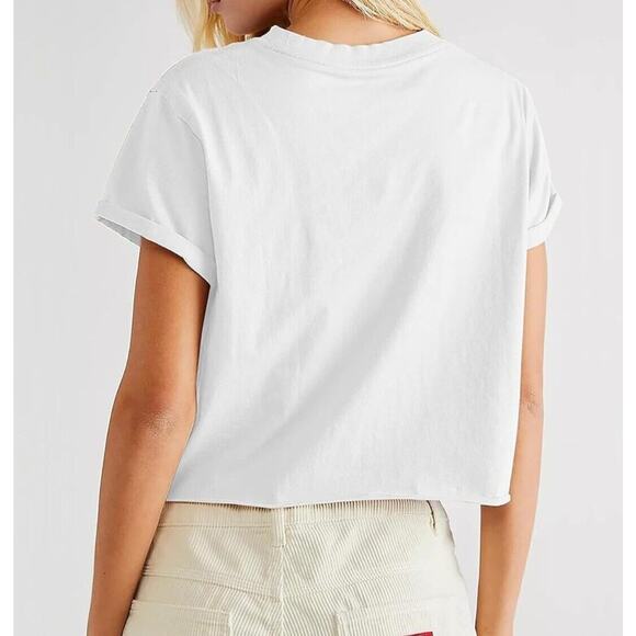 Aoang Womens Summer Crop Top Short Sleeve Round Neck T-Shirt Loose Fit Small - Picture 2 of 7